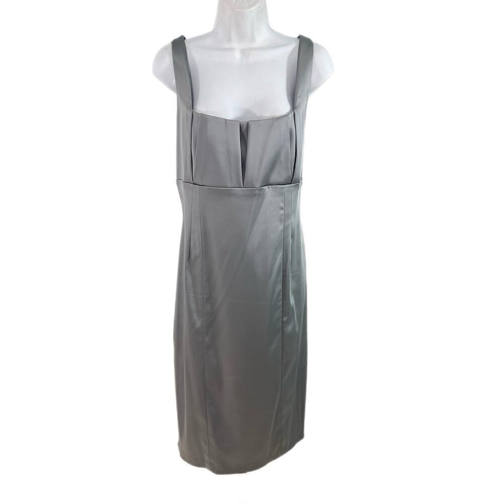 Calvin Klein Sheath Dress Size 14 Silver Sleeveless Square Neck Party